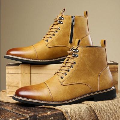 Marke Herren High-Top Lederstiefel Klassische Chelsea Boots Schnürung Spitz zulaufende Spitze Stiefelette Herren Business Dress Boots Botas Masculinas