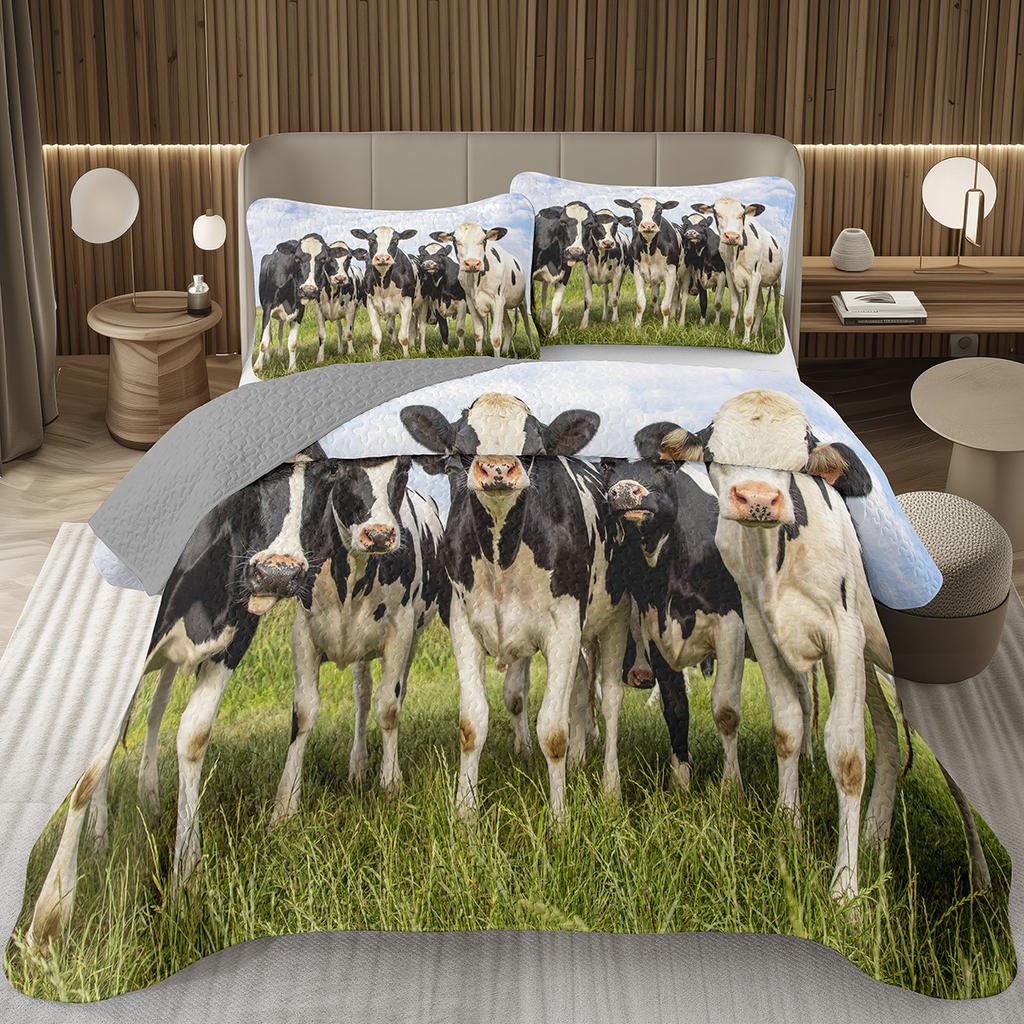 Cute Milk Cow Bedspread Set Twin Queen King Size Farm Animal Print Quilt Set Farmhouse Coverlet Set For Boys Teen Bedroom Decor