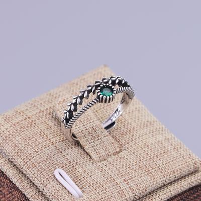 Ventfille   Copper Green Diamond Zirconia Ring With For Women Gift Ear Of Wheat Vintage Jewelry Accessories