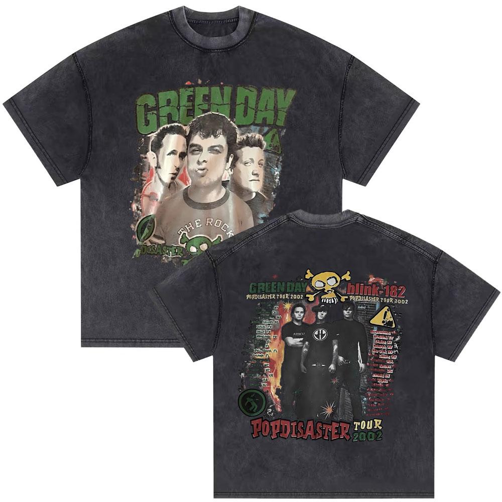 Washed Vintage Punk Band Green Day World Tour T Shirts Men Retro Gothic Rock Tshirt Male Cotton Casual Oversized Tshirts