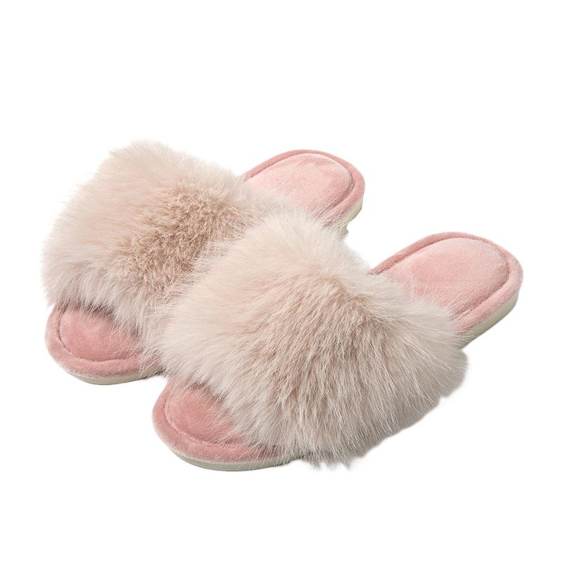 Ins Open Plush Slippers Home Less Plush Slippers Indoor European and American Plush Slippers