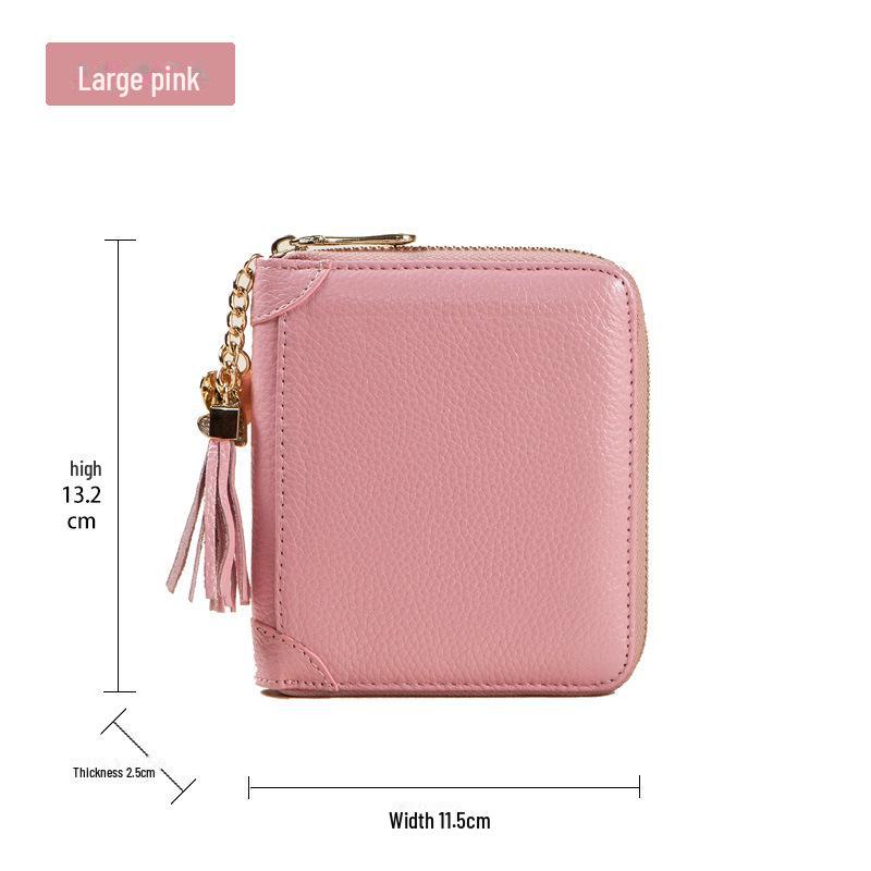 Women's RFID-Blocking Cowhide Card Holder with Zipper and Anti-Demagnetization for Credit Cards and Driver's License