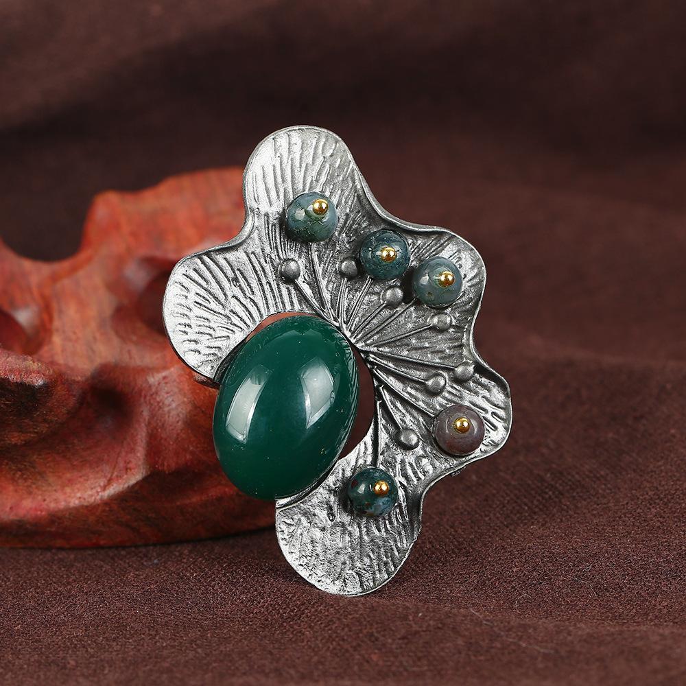 Retro brož z přírodního achátu, špičkový klasický temperament, literární a všestranná rostlinná jehlice, kabát, kardigan, korsážové doplňky