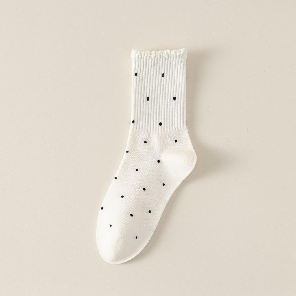 Female Autumn and Winter New Embroidery Bow Lace Polka Dot Wicking in The Tube Stack Socks