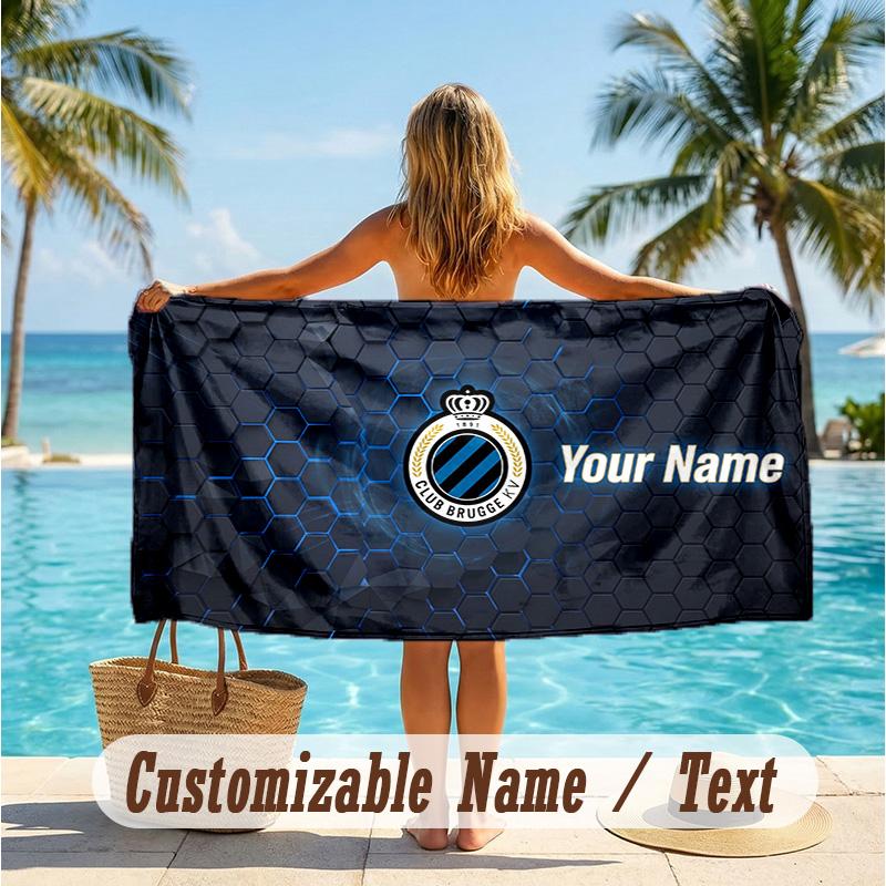 Custom Text Beach Towel, Soft Absorbent Swimming Multi-use TowelClub Brugge FC