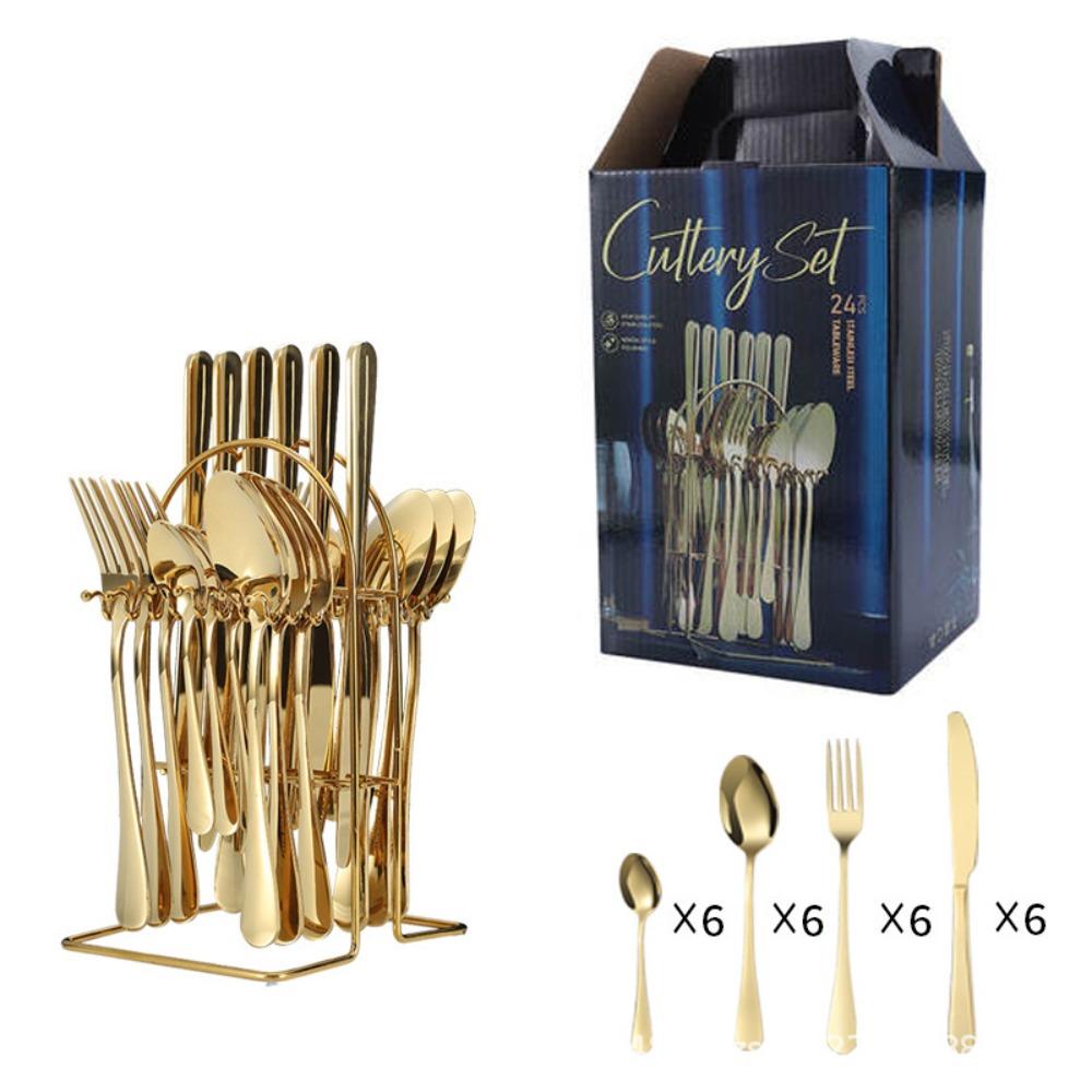 

24pcs Thickened Steak Cutlery Set Mirror Polished Dessert Fork Spoon Set Weddings