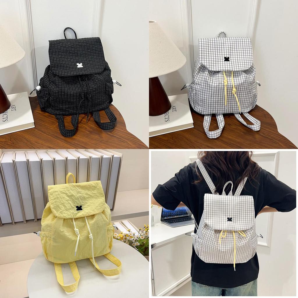 Printed Casual Checkered Backpack With Drawstring Design For Kids Daily Use