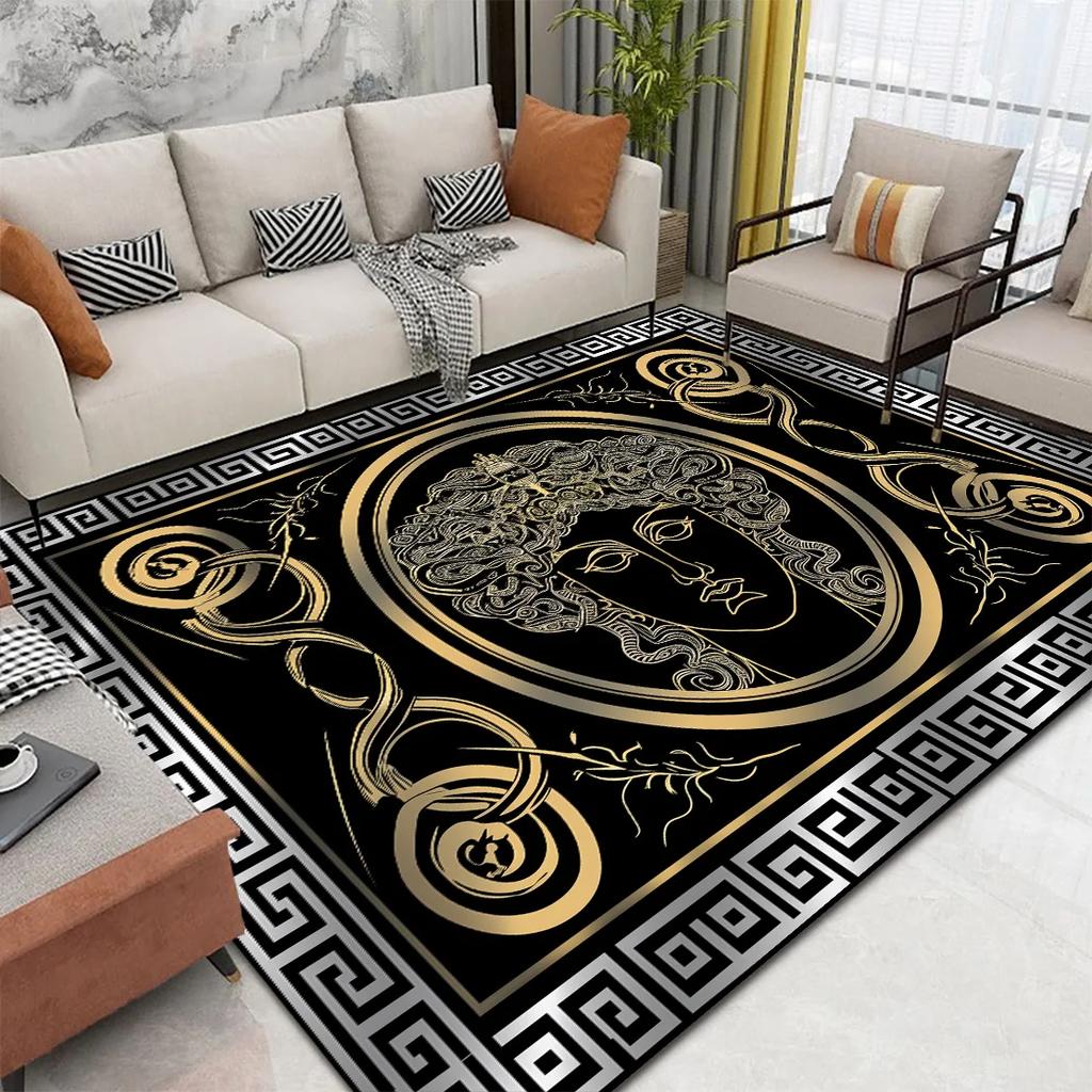 European Luxury Gold Carpets for Living Room Fashion Abstract Lounge Decor Sofa Table Mat Large Area Washable Rugs for Bedroom