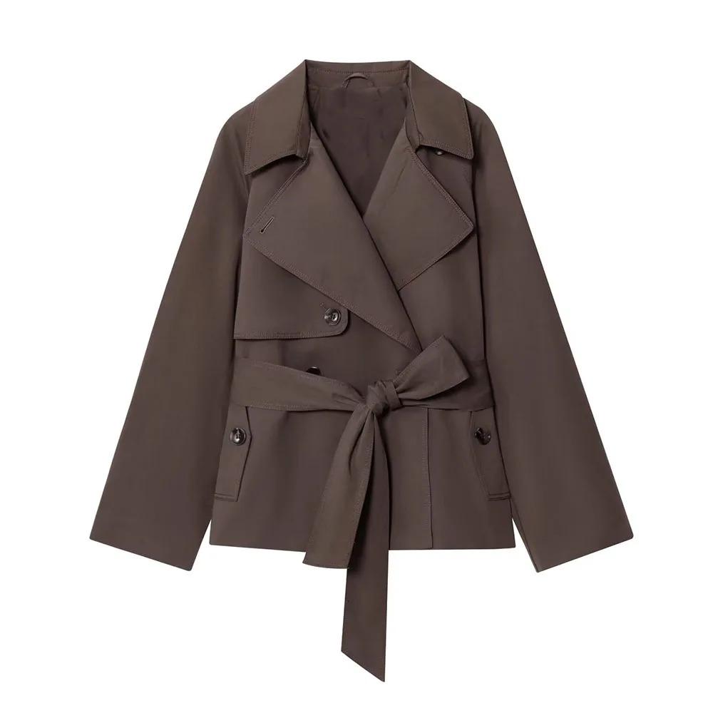 Moda Autunnale Multicolore con Cintura Cappotto Corto Joker Manica Lunga Cappotto Casual Capospalla