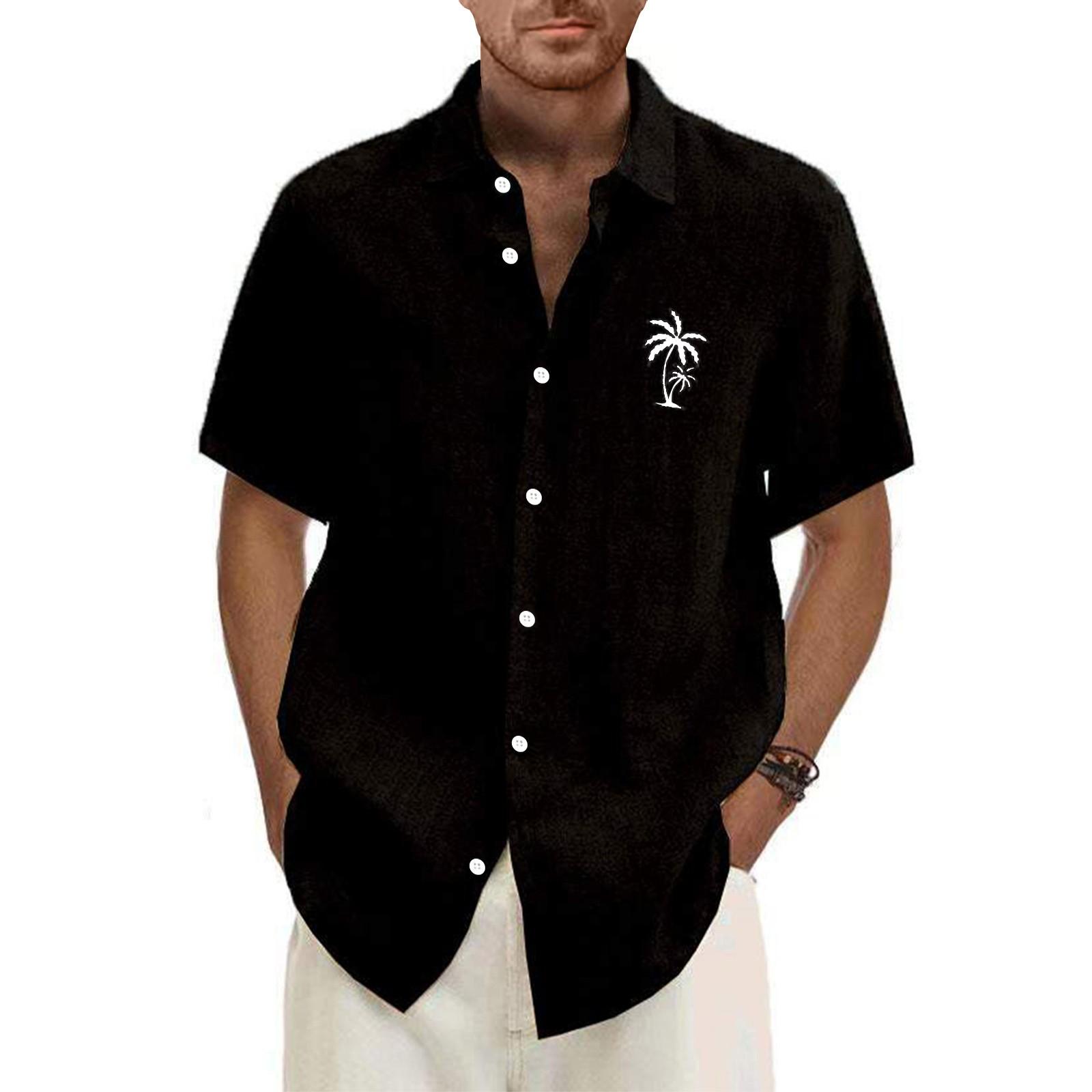 

Гавайская рубашка для мужчин, мужские винтажные рубашки для боулинга на пуговицах, летняя пляжная рубашка с коротким рукавом XXXXL чёрный