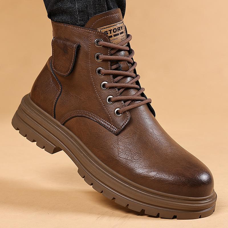 Autumn Winter High Top Retro Work Boots for Men New Designer Fashion Casual Cow Leather Boots Male Lace Platform Shoes Man