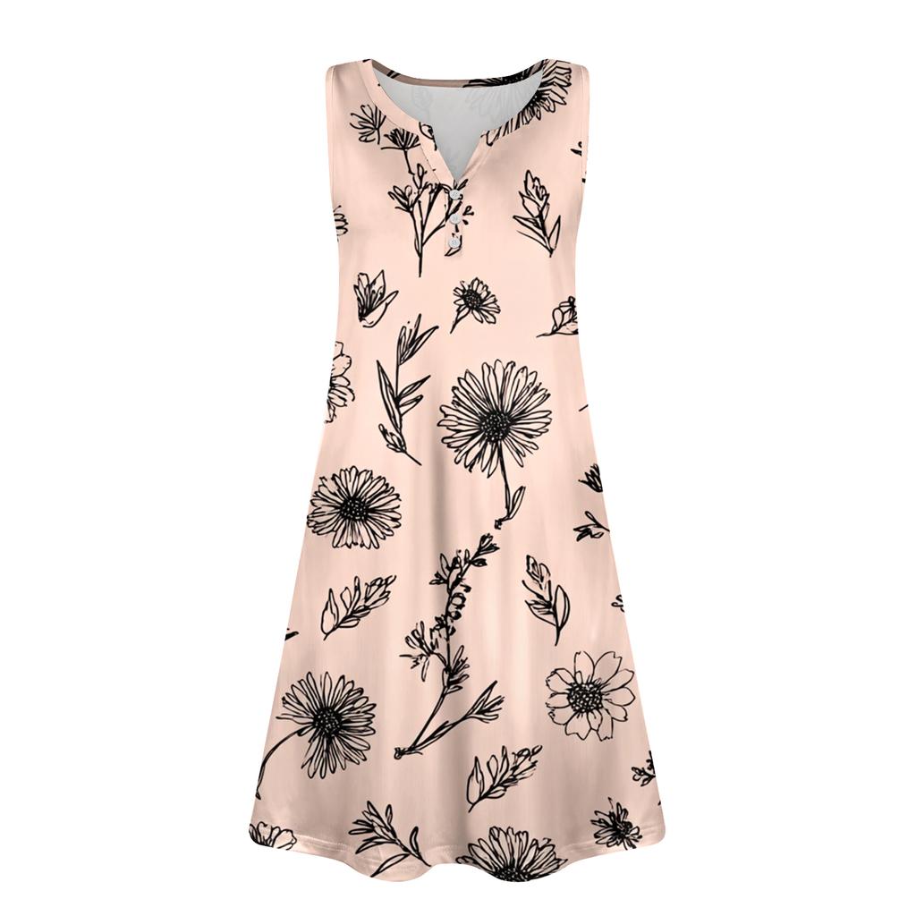 Damen Sommerkleider Lockeres V-Ausschnitt Ärmelloses Sommerkleid Kleid Mit Taschen