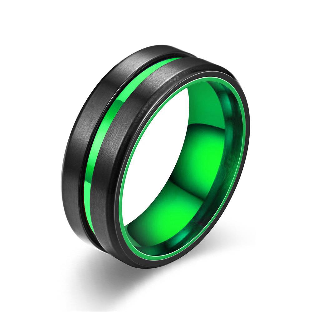 8mm Roségoldfarbene Edelstahlringe für Herren Blaue Rille Abgeschrägte Kante Versprechensring Hochglanzpoliert Ehering Schmuck