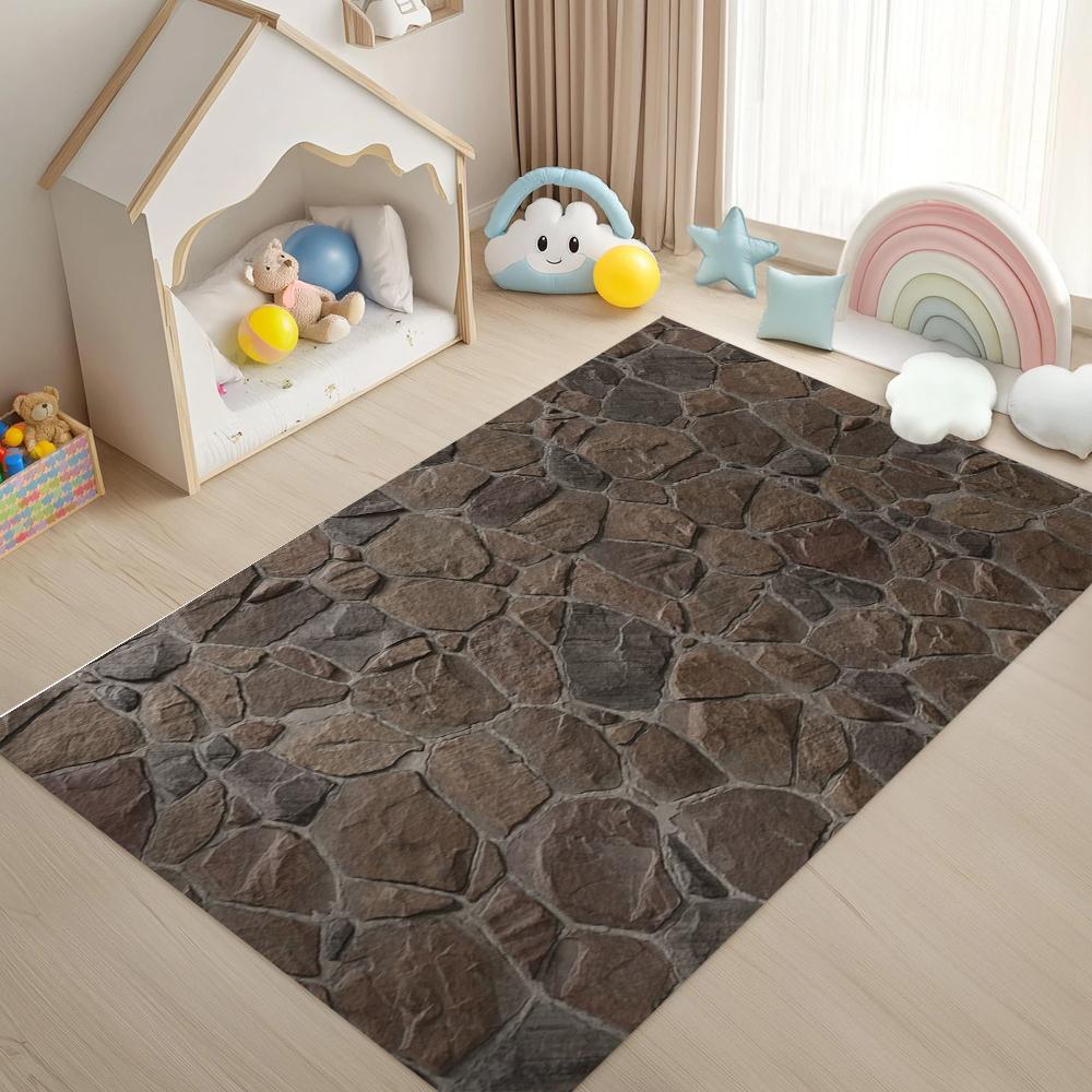

3D Stone Pavement Area Rug Non Slip Washable Mat for Kids Playroom Living Room Outdoor Play Mat Rustic Home Decor 50cmx80cm