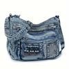 Borsa a Spalla in Denim Lavato Vintage da Donna, Borsa Casual da Donna in Tessuto Morbido con Chiusura a Zip, Borsa a Tracolla Monocolore Cowgirl