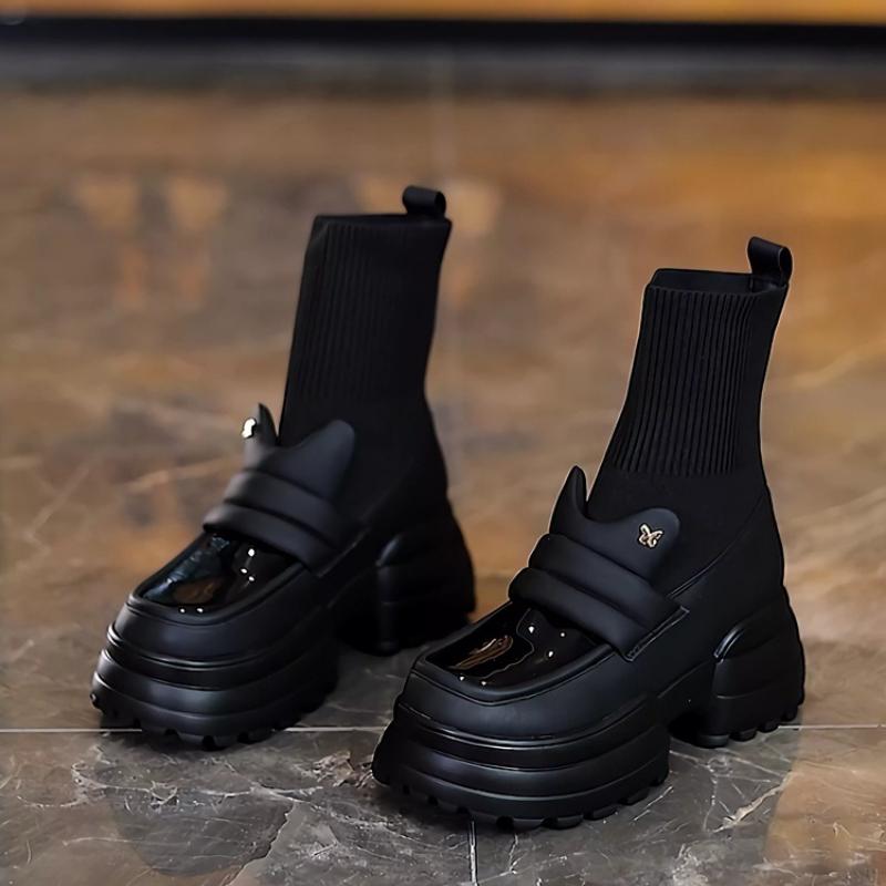 Fashion Platform Inner Height Increase Loafers Womens Autumn New Slope Heel Thick-soled Socks Boots Comfortable Casual Short Boots Women