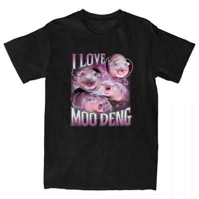 Cartoon Tees I Love Moo Deng Hippo T-shirt Women Clothes Summer Cotton High Quality Tee-shirt Round Neck Girls Cute Print Tshirt