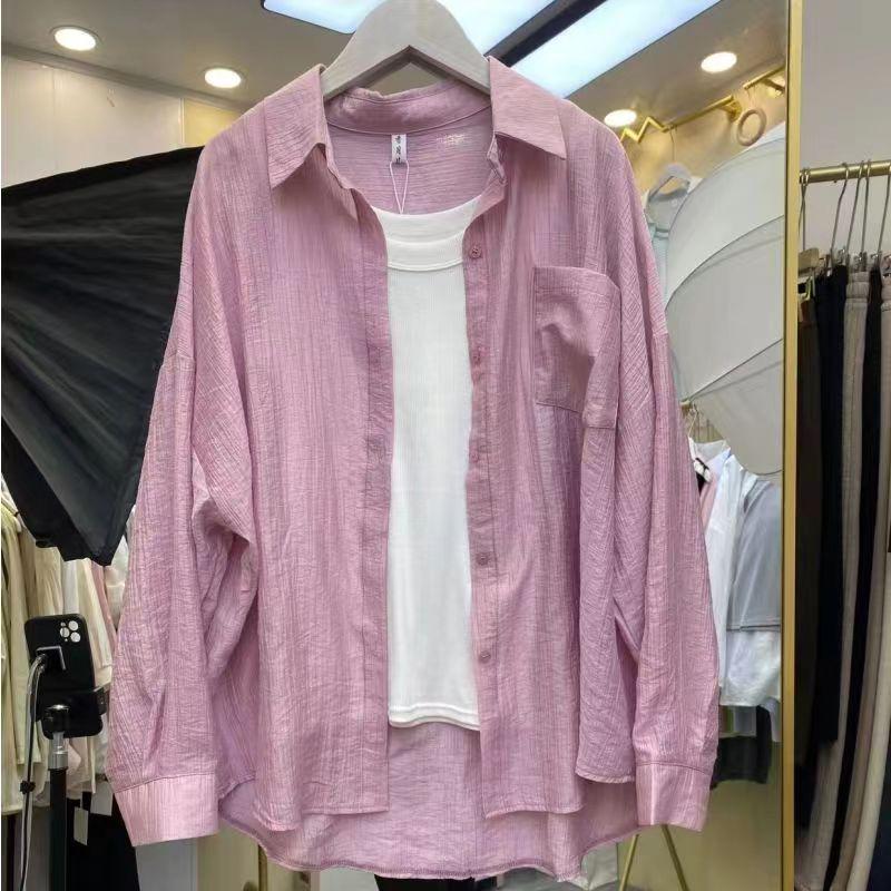 Tencel Crinkle Women's Summer 2024 Oversized Sun Protection Cardigan Shirt