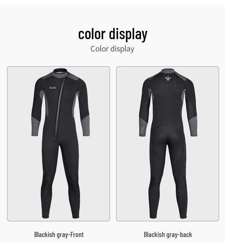 Men's 5/3mm Super Elastic Fleece-Lined Wetsuit, Cold-Proof One-Piece for Diving, Surfing, and Winter Swimming.
