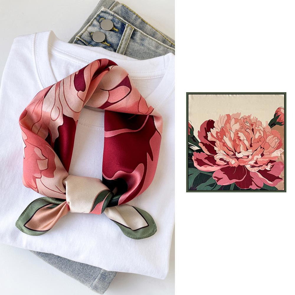 Top Women 100% Silk Scarfs Fashion Bright Flowers Color 50CM Small Sqare Scarfs Neck Decorative Wrap Printed Party Scarves