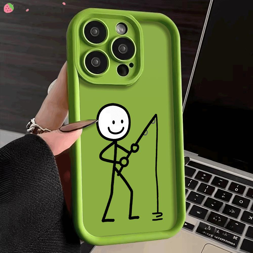 Shockproof Phone Case For iPhone 16 15 14 13 12 11 Pro Max Plus/Mini Lens Protect Scratch proof Soft Cover Lovely Black Line Man