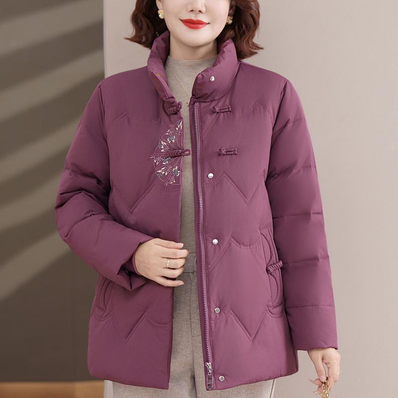 Plus Size Middle Age Women's Winter Down Jackets Thick Warm Embroidery Down Coats Woman Outerwears