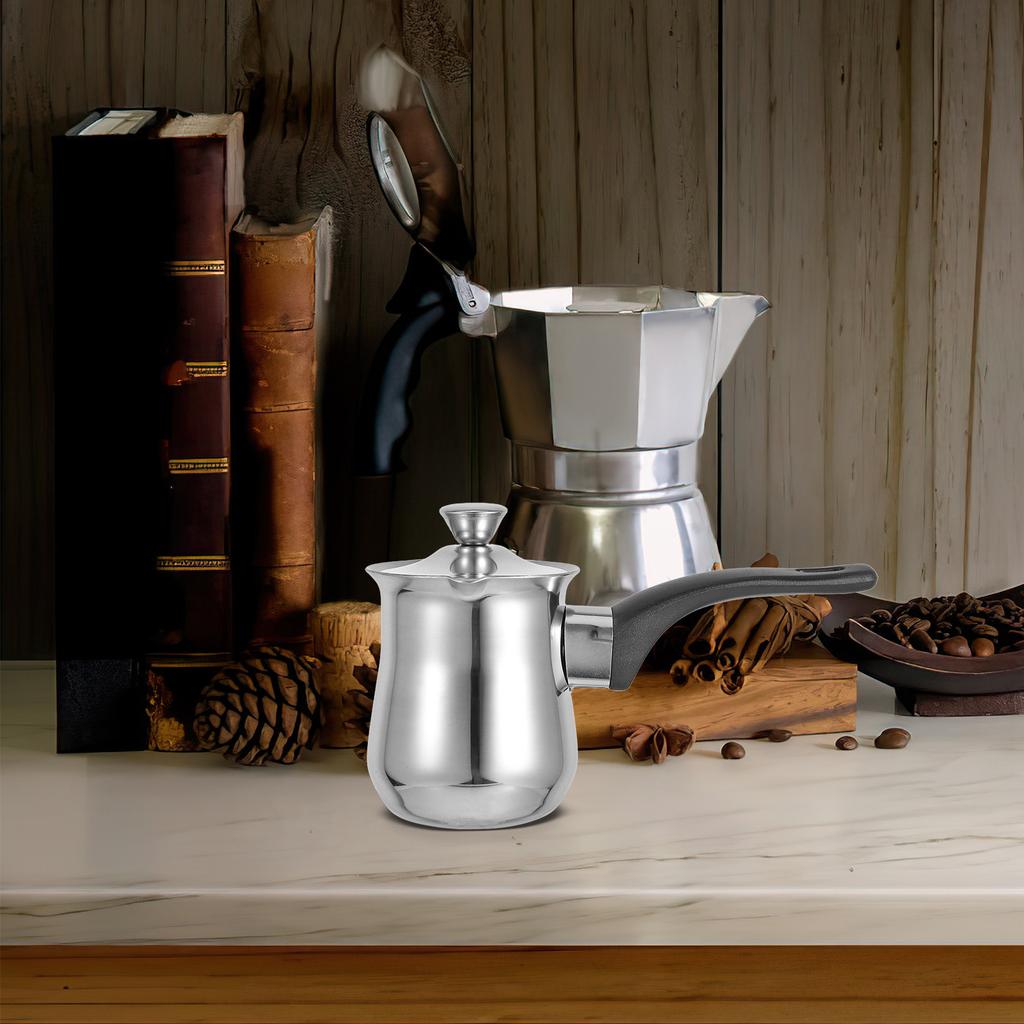 Turkish Coffee Pot 180Ml Stainless Steel with Pour Spout Handle Lid Milk Kettle Tea Pot Small Sauce Pan Stovetop Coffee Warmer