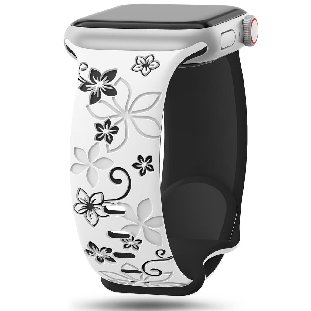 Floral Engraved Strap For Apple Watch Ultra 2 Band 49mm 41mm 40mm 44mm 45mm 46mm Silicone Bracelet iWatch Series 10 SE 9 8 7 6 3