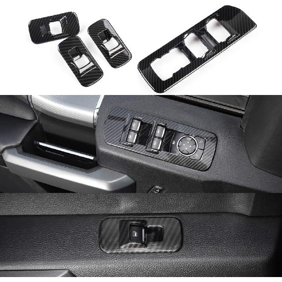 Keptrim for F-150 ABS Carbon Fiber Window Lift Switch Door Lock Trim for 2015 2016 2017 2018 2019 2020 Ford F150, 4pcs