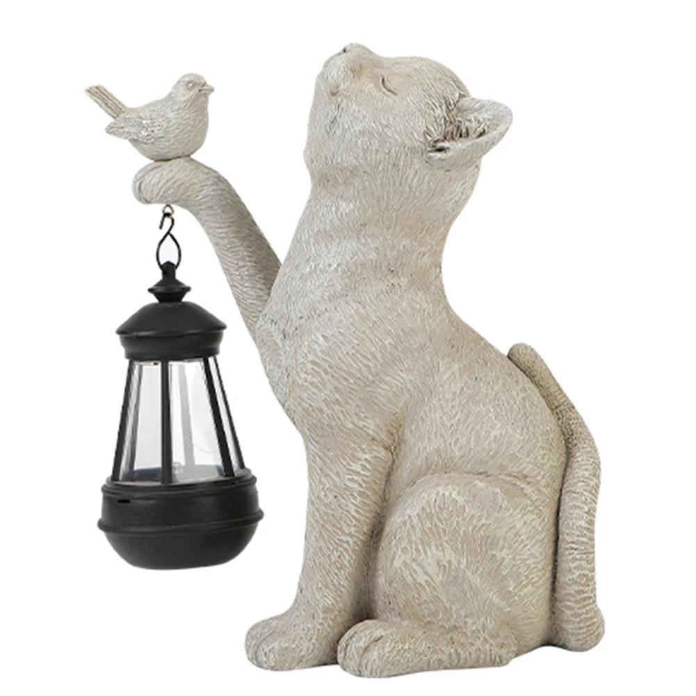 Solar Little Cat Lamp Resin Cat Garden Statue Cute Mini Cat Outdoor Lantern Solar Outdoor Statue Light for Yard Balcony Pathway