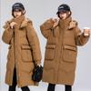 2025 winter new mid-length down padded jacket large size loose Korean over-the-knee padded jacket women's detachable hat