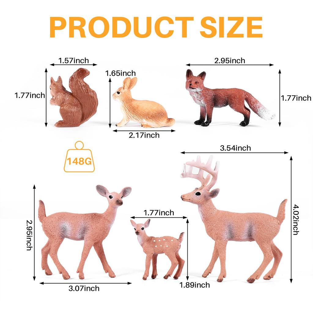 Ahvqevn 6 Pieces Forest Animal Figurines Forest Creatures Figurines Squirrels Deer Rabbits Family Figurines Miniature Toys