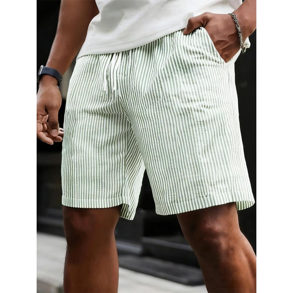 Spring Summer Men's Striped Drawstring Sports Shorts Simple Casual Mid Shorts for Europe America