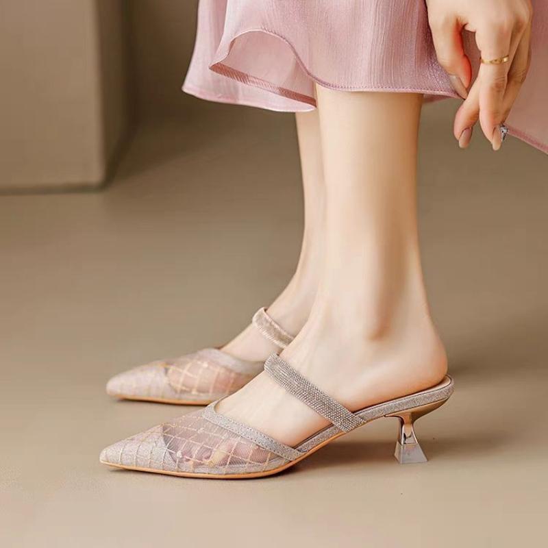 Ladies' Summer High-end Mesh Pointed French High-heeled Sandals