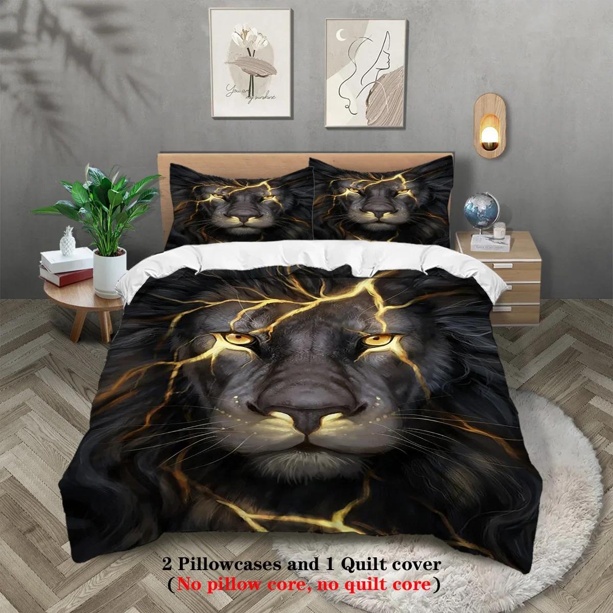 

Animal Duvet Cover Set Queen Size Polyester Lightning Lion Pattern Duvet Cover Grey Black Soft Bedding Set For Teen Boys Man EU Twin(135x200cm)
