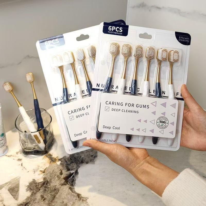 6Pcs Men'S And Women'S Manual Wide Head Soft Hair Toothbrush For Gentle Oral Cleaning For Adults Couples
