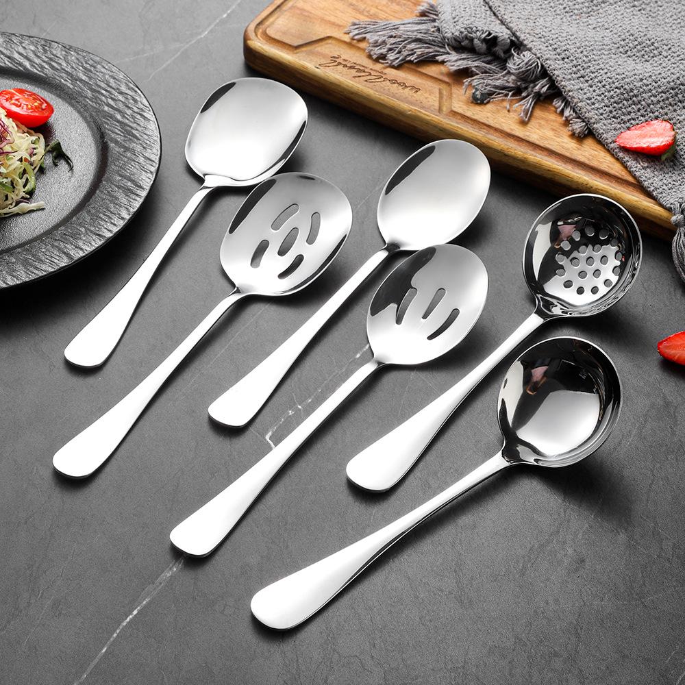 Edelstahl Suppenkelle & Geschlitzter Salatlöffel Gabel Set für Westliche Küche und Hotelgebrauch