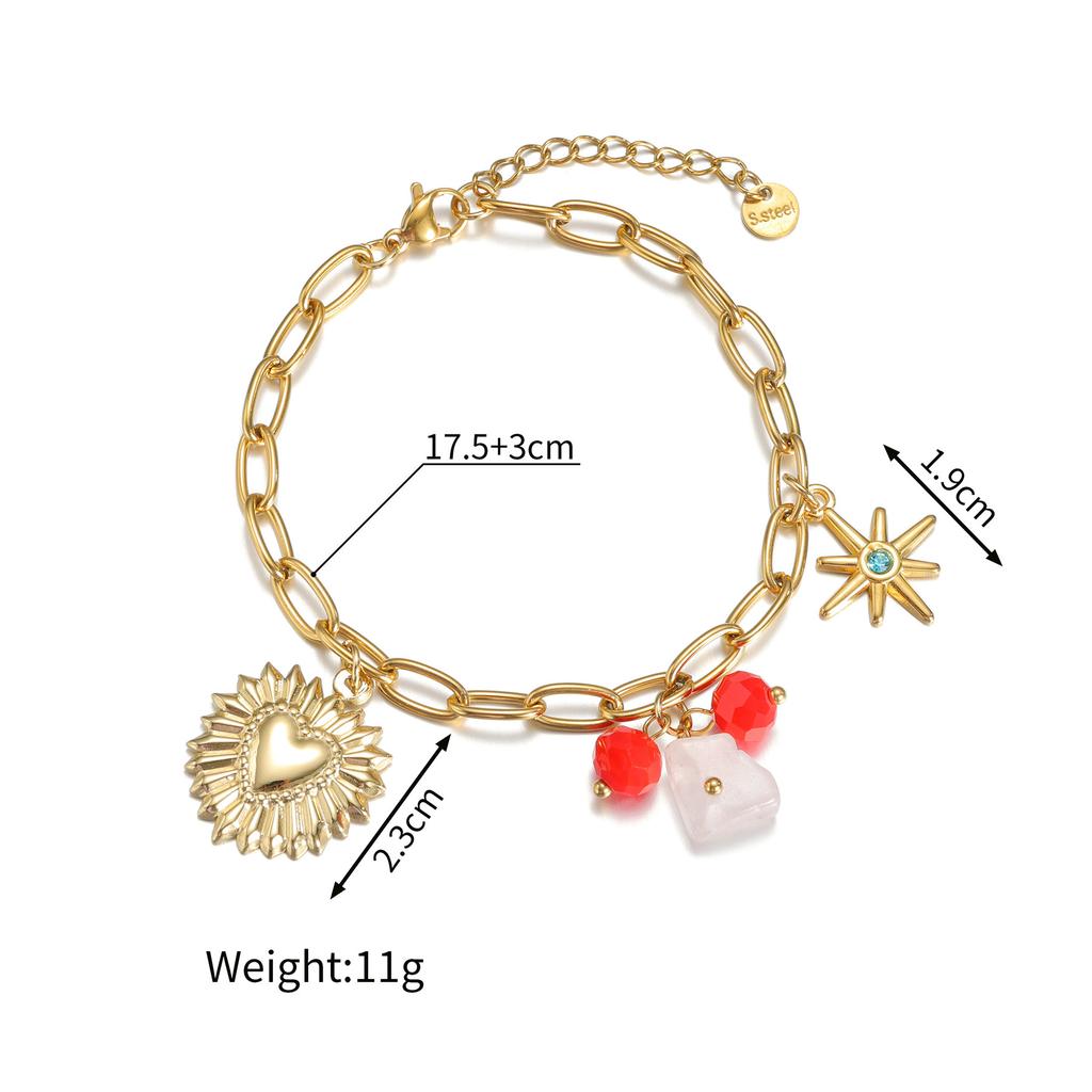 Atoztide Shell Starfish Conch Cherry Charm Bracelet for Women Girls Stainless Steel Gold Color Bead Chain Bracelet Jewelry Gift