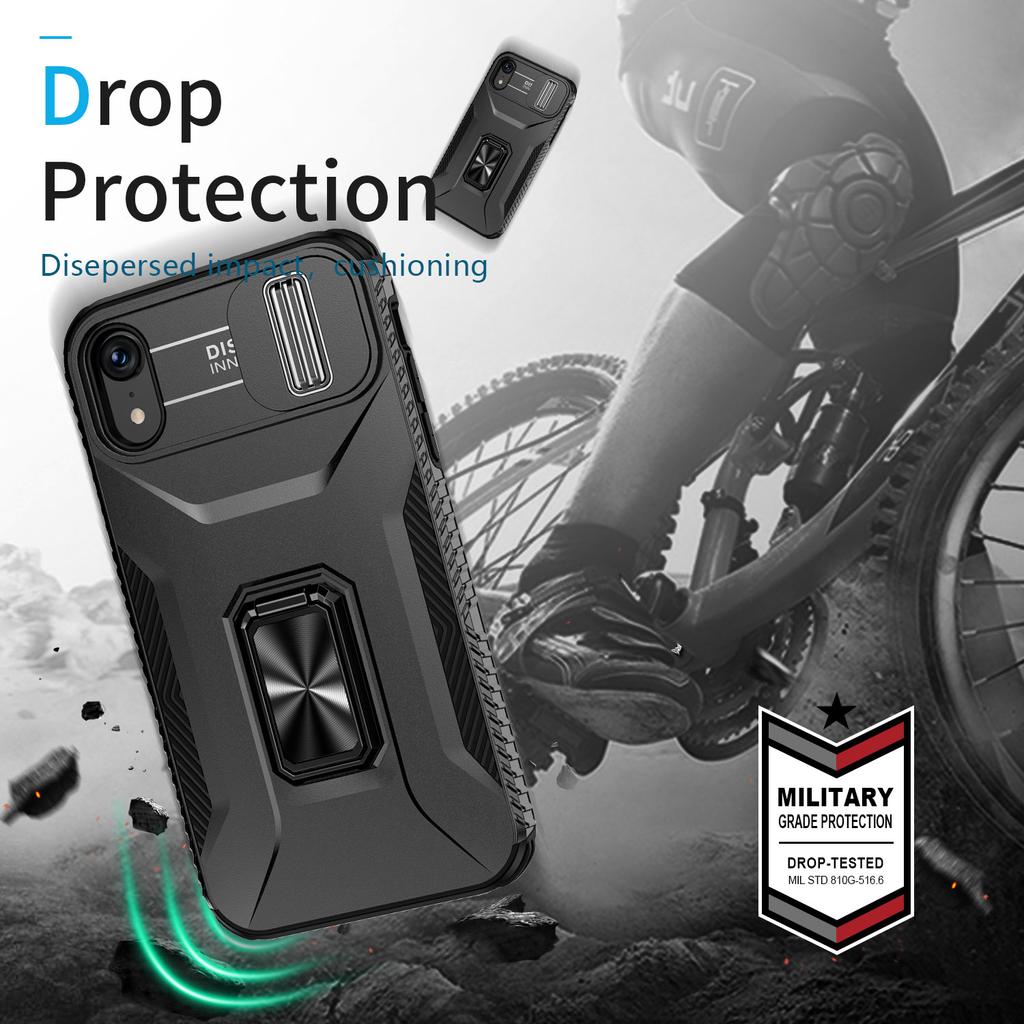 For iPhone XR Case TPU+PC Ring Kickstand Phone Cover Support Magnetic Car Mount -  Black