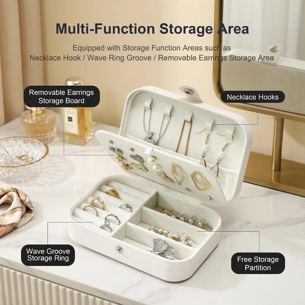 Women's and Girls' Portable Jewelry Box - Double-Layer Display and Storage Organizer for Earrings, Rings, Necklaces (1 Piece, White)