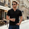 Herren Sommer Freizeit V-Ausschnitt T-Shirt Atmungsaktiv Leinenoptik Kurzarm Einfarbige Tasche T-Shirt Leicht