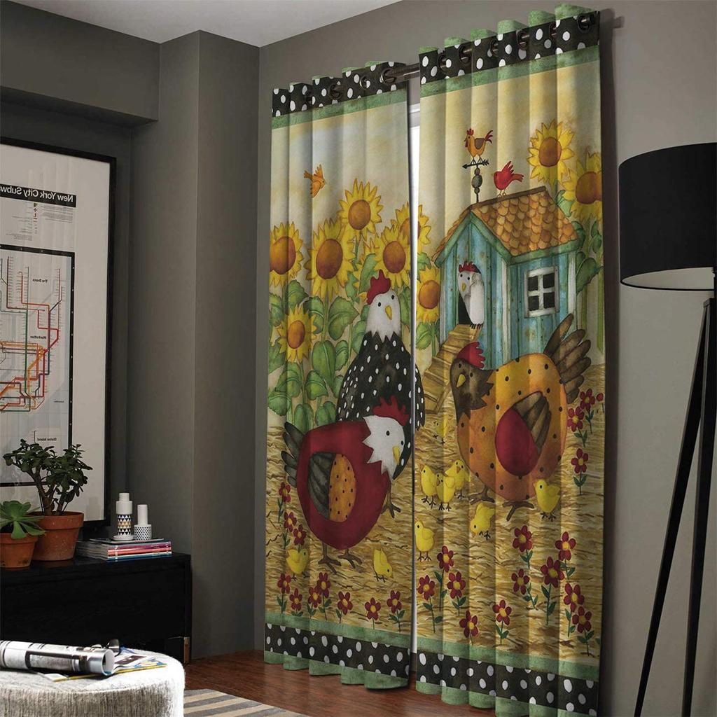 Farm Life Rooster Hen Sunflower Home Decor Window Curtains Bedroom Kitchen Curtain Panel Curtains for Living Room