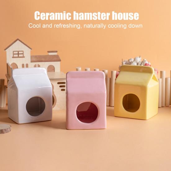 Summer Ceramic Hamster Hideout, Milk Carton Shaped Small Animals House, Gerbil Mice Guinea Pig Dwarf Hamster Habitat Cave