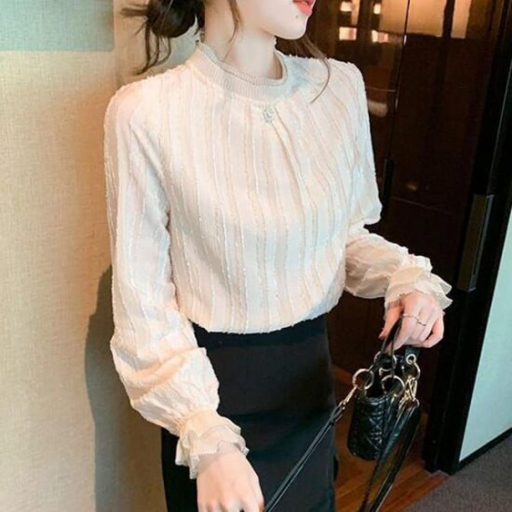 Navava Romantic Pearl Point Frill Long Sleeve Blouse Nb2519