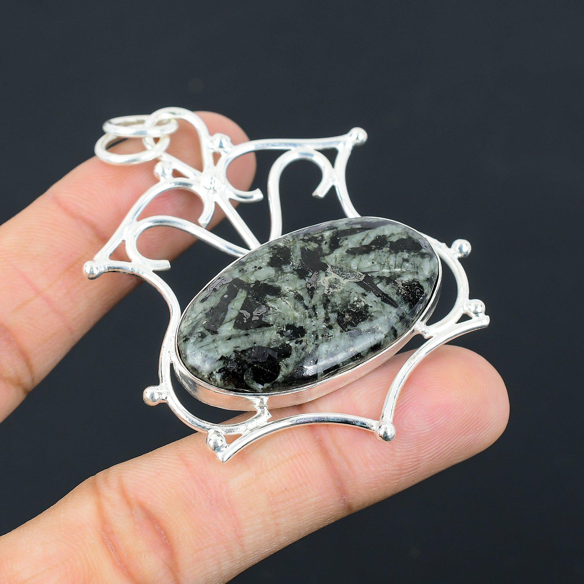 Friendship Day Deal Oval Star Galaxy Jasper Gemstone 925 Silver Pendant Jewelry