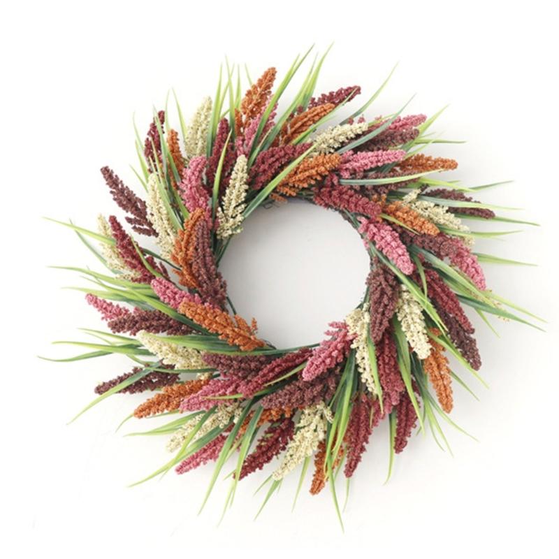 Realistic Simulated Wheat Wreath Fall Harvest Festival Wreath For Front Door Mantels Porch Garden Display And Thanksgiving Party Centerpieces