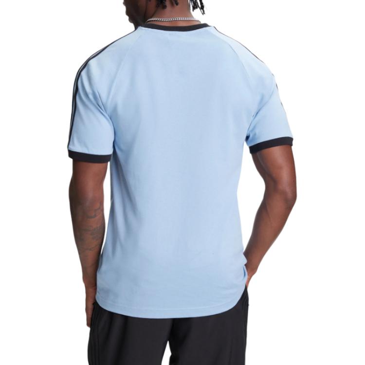 adidas Originals Gestreiftes Rundhals-Slim-Fit-Kurzarm-T-Shirt Herren Oberteile Grau Blau JY1371