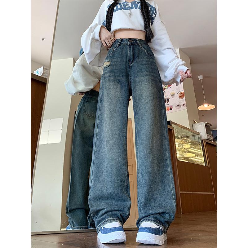 Women's High-Waisted Slimming Straight-Leg Jeans - Autumn/Winter 2025 Plus Size, Loose Wide-Leg Fit