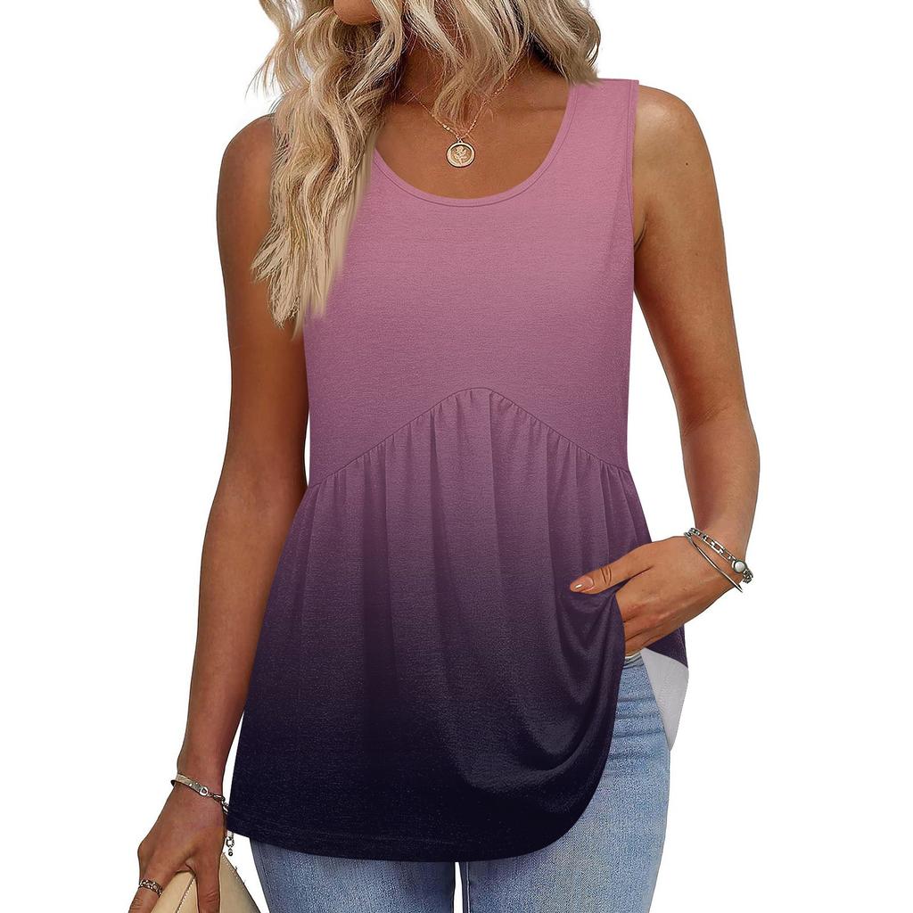 Square Collar Tank Top Women Print Tank Tee Casual Loose Fit Sleeveless Shirt
