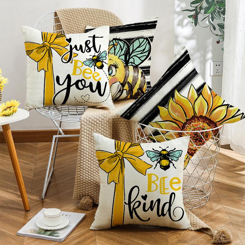 Nordic Bow Sunflower Print Waist Pillow Letter Square Sofa Bedside Pillow Case